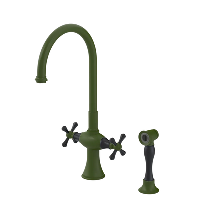 Rubinet Two Handle Single Hole Kitchen Set with Hand Spray Green Envy