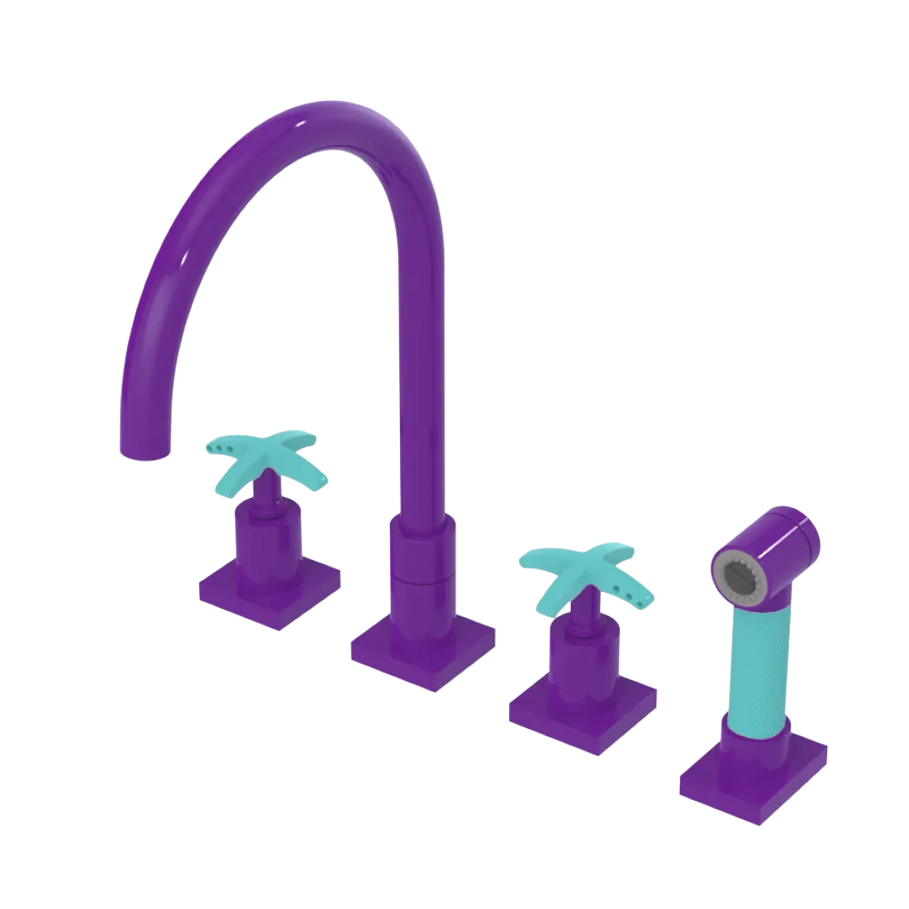Rubinet Widespread Kitchen Set with Hand Spray Purple Haze