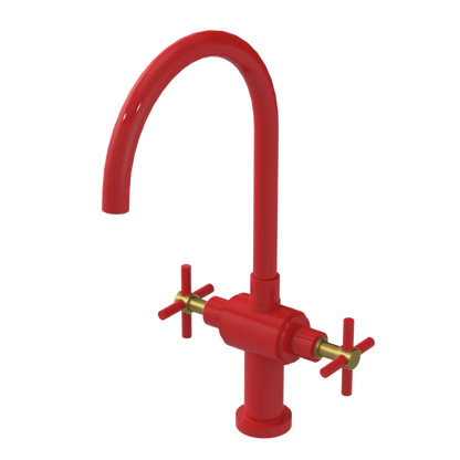 Rubinet Two Handle Single Hole Kitchen Set with LaSalle Spout Red