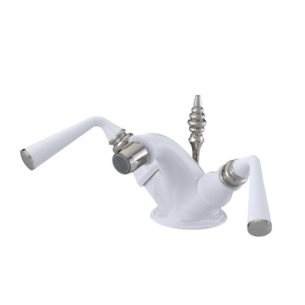 Rubinet Single Hole Dual Handle Bidet Fitting (Less Drain) White