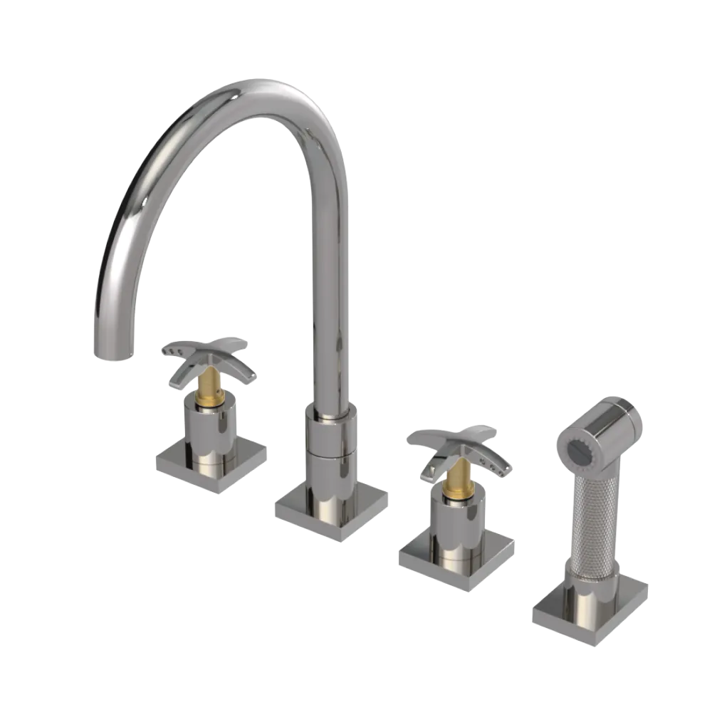 Rubinet Widespread Kitchen Set with Hand Spray Polished Nickel