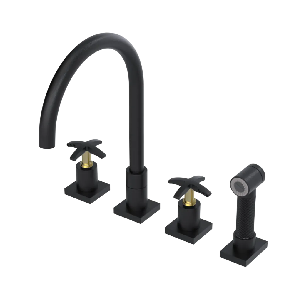 Rubinet Widespread Kitchen Set with Hand Spray Matt Black