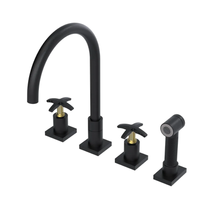 Rubinet Widespread Kitchen Set with Hand Spray Matt Black