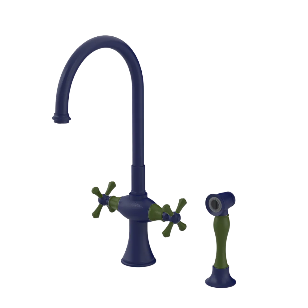Rubinet Two Handle Single Hole Kitchen Set with Hand Spray Midnight Blue