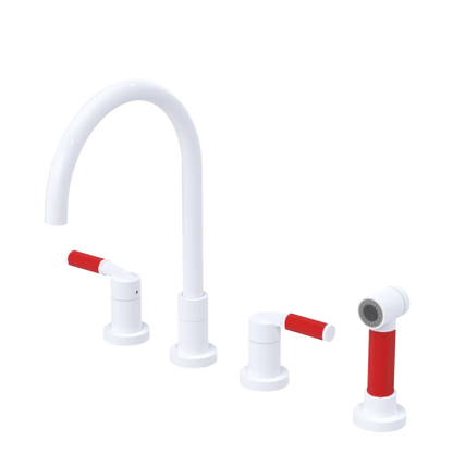 Rubinet Widespread Kitchen Set with Hand Spray White
