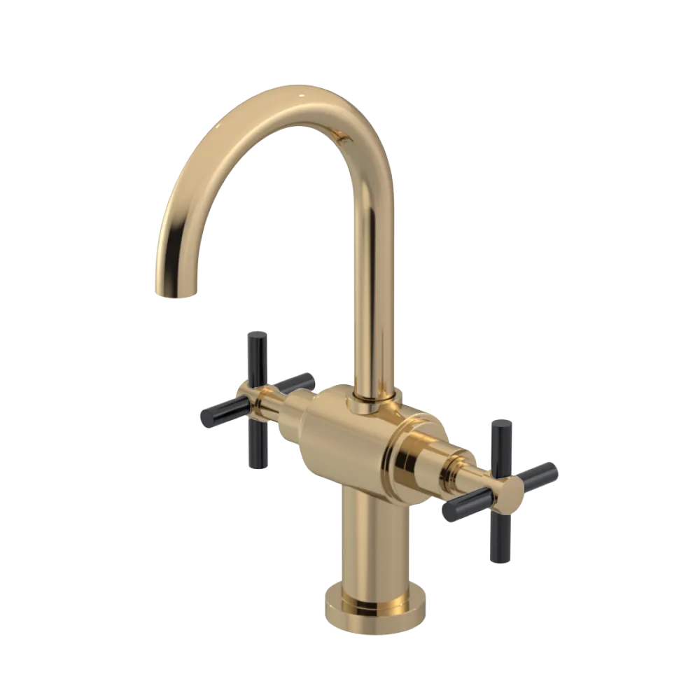 Rubinet Single Hole Dual Handle Lav. Set with LaSalle Spout (less drain) Gold