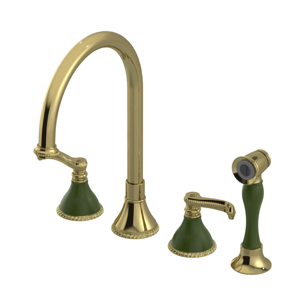 Rubinet Widespread Kitchen Set with Hand Spray Natural Brass