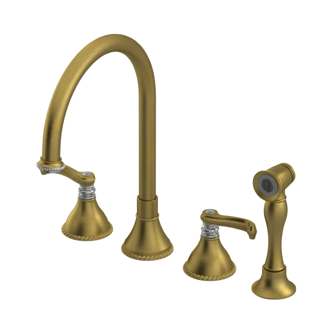 Rubinet Widespread Kitchen Set with Hand Spray Antique Brass Matt