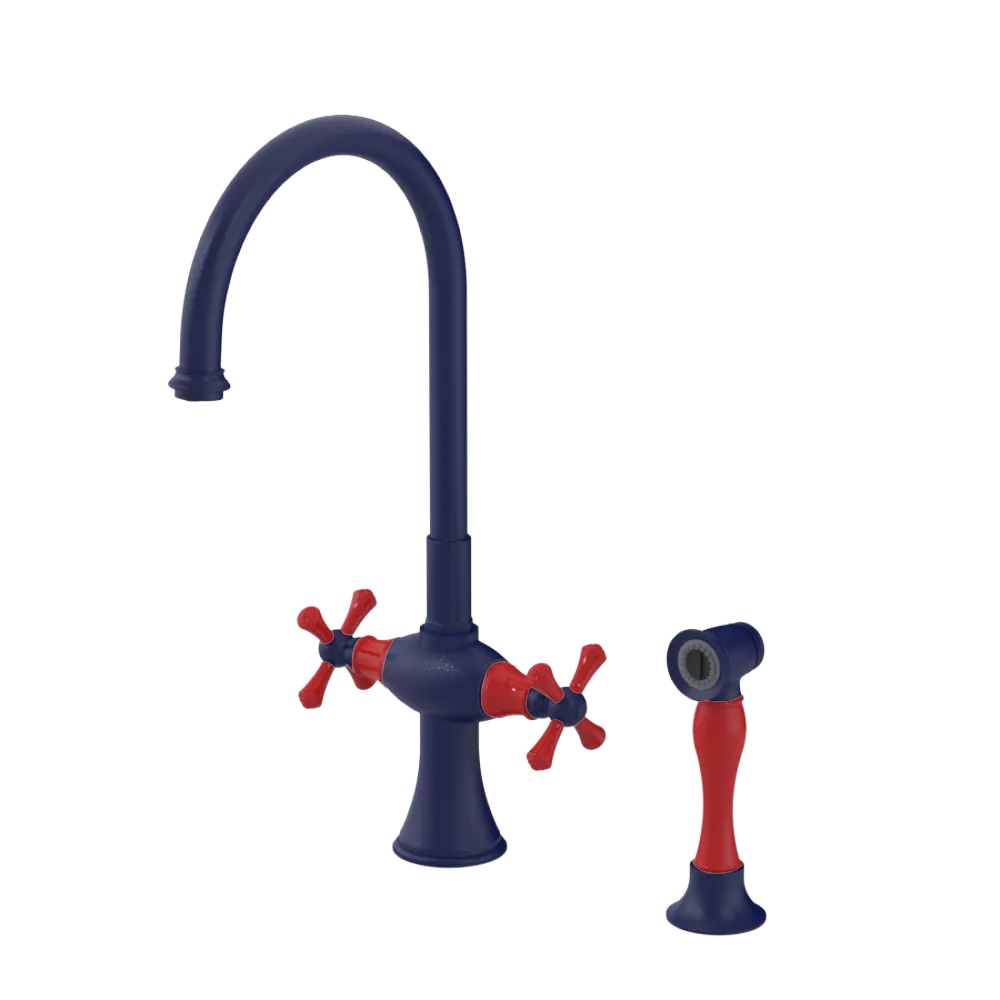 Rubinet Two Handle Single Hole Kitchen Set with Hand Spray Midnight Blue