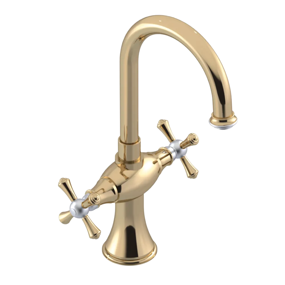 Rubinet Single Hole Dual Handle Lav. Set. (less drain) Gold