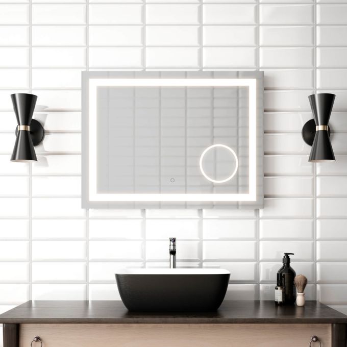 KALIA EFFECTLED-illuminated bathroom mirror with magnifying mirror - 32" x 24"