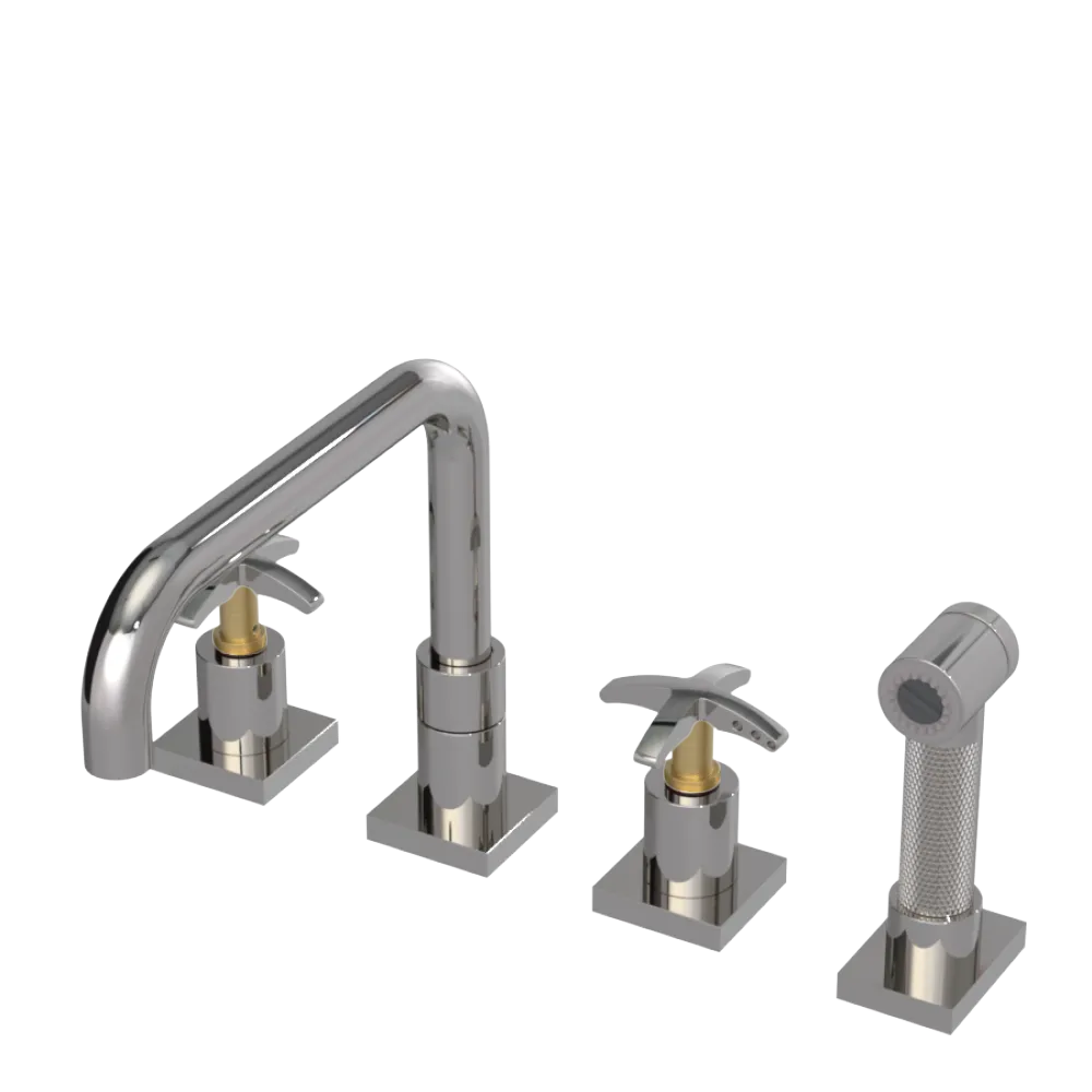 Rubinet Widespread Kitchen Set with Genesis Spout with Hand Spray Polished Nickel