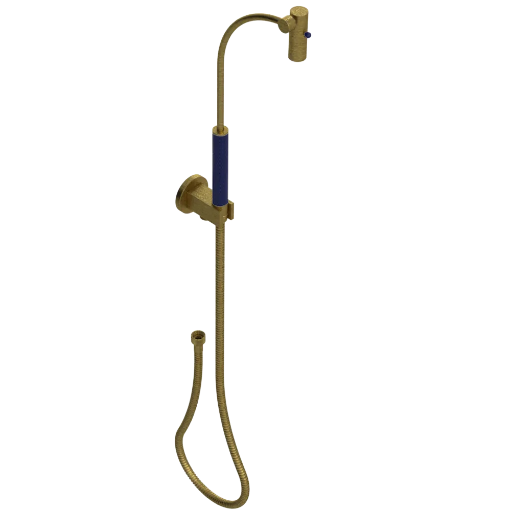 Rubinet Hand Held Shower Bidet with Extended Reach & Dual Function Spray Including Wall Bracket with Supply & Hose (Round) Antique Brass Matt