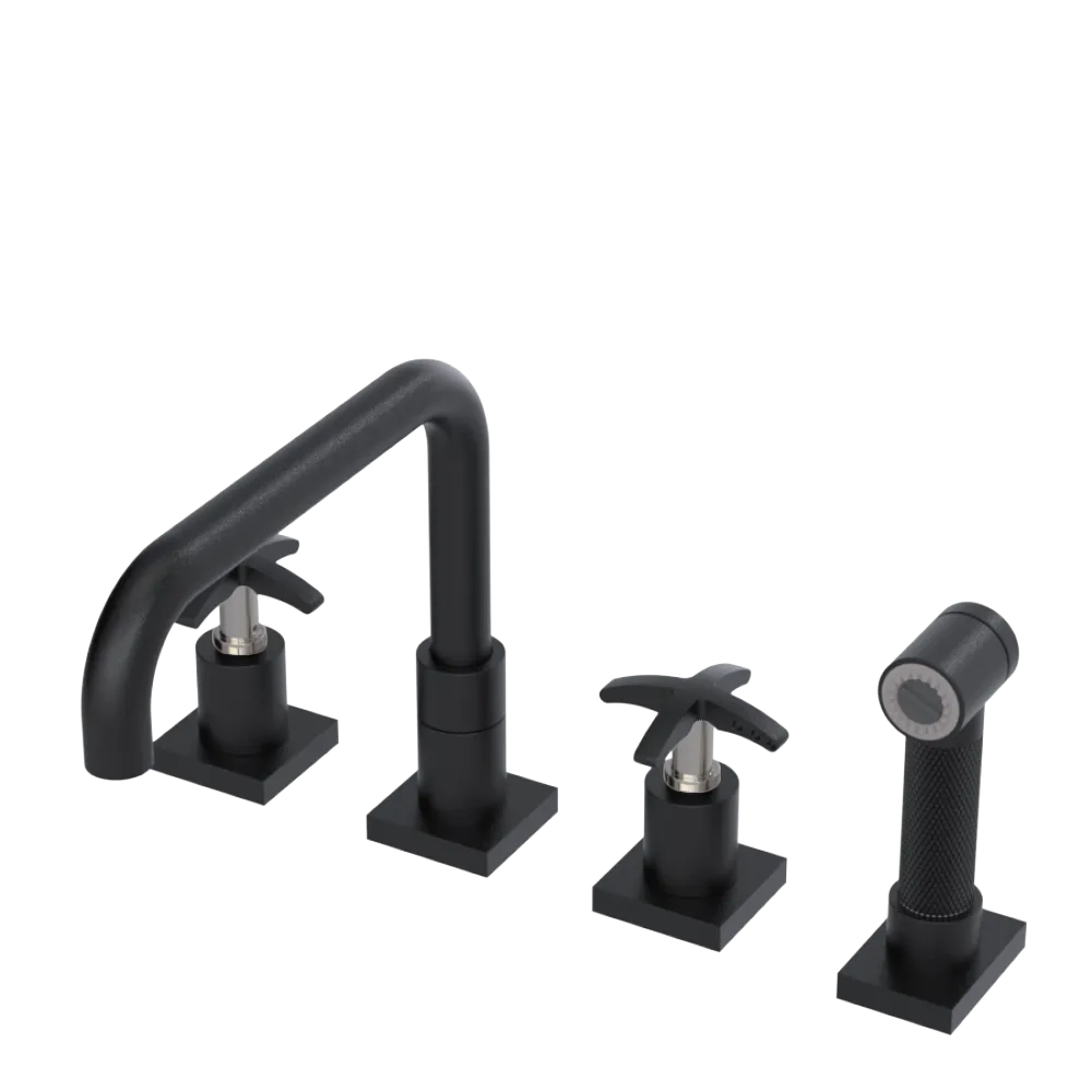 Rubinet Widespread Kitchen Set with Genesis Spout with Hand Spray Matt Black