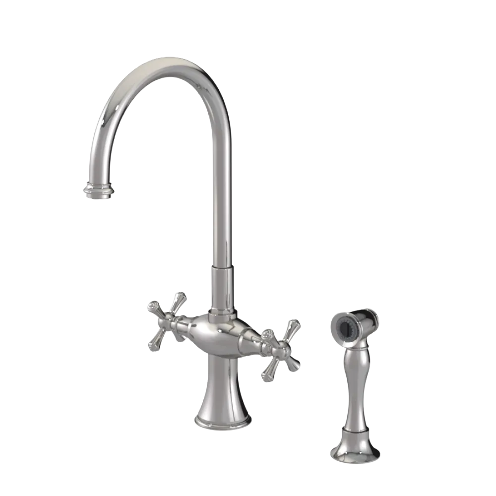 Rubinet Two Handle Single Hole Kitchen Set with Hand Spray Polished Nickel