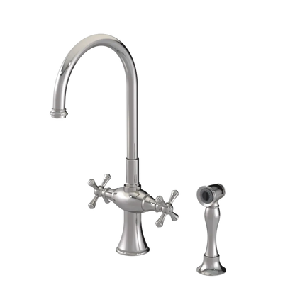 Rubinet Two Handle Single Hole Kitchen Set with Hand Spray Polished Nickel