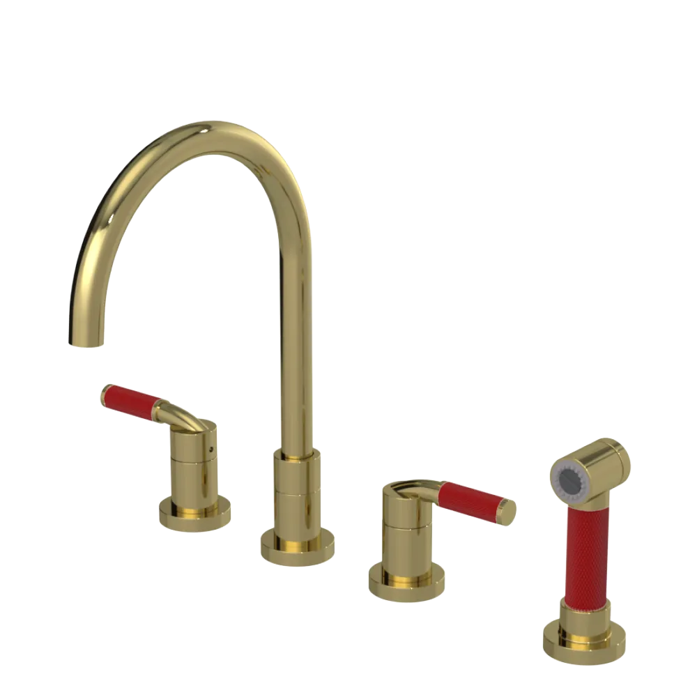 Rubinet Widespread Kitchen Set with Hand Spray Natural Brass
