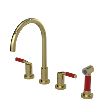 Rubinet Widespread Kitchen Set with Hand Spray Natural Brass