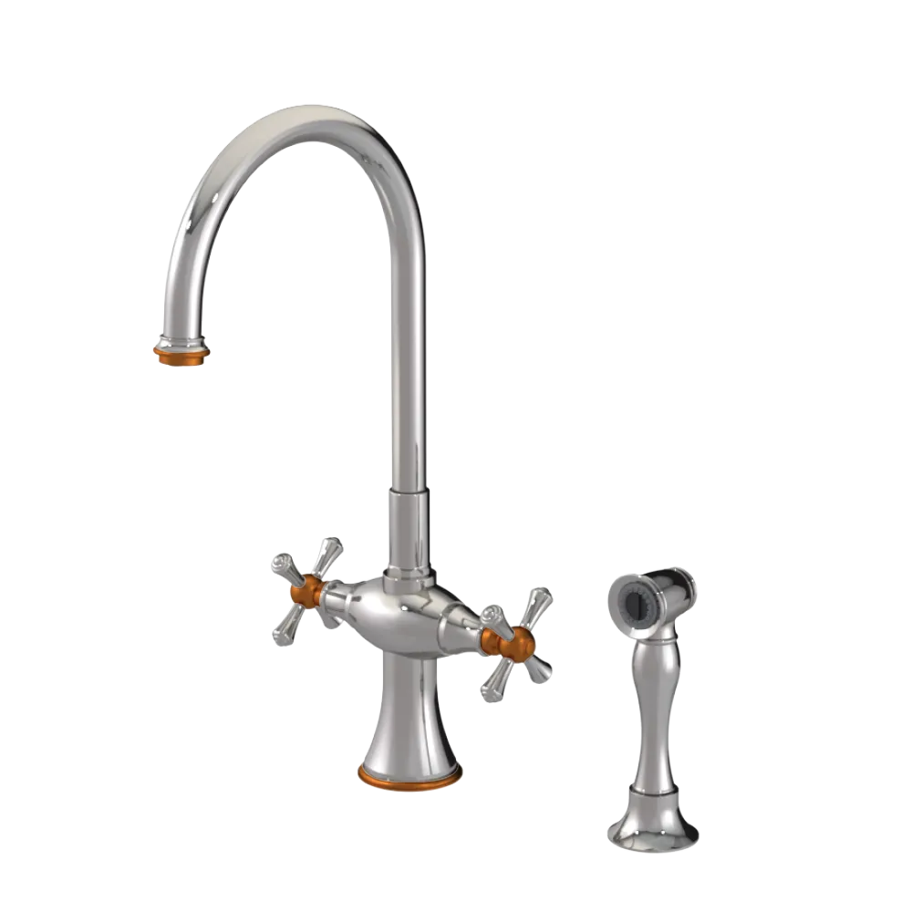Rubinet Two Handle Single Hole Kitchen Set with Hand Spray Polished Nickel