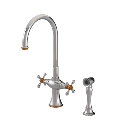 Rubinet Two Handle Single Hole Kitchen Set with Hand Spray Polished Nickel