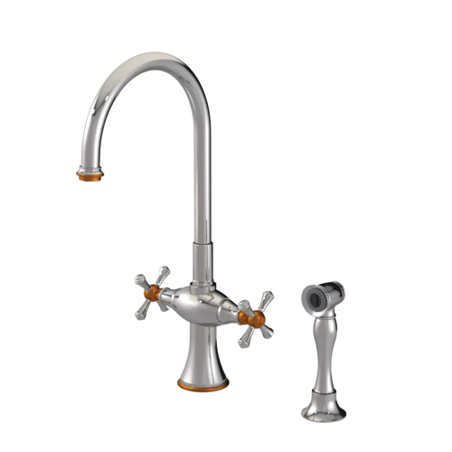 Rubinet Two Handle Single Hole Kitchen Set with Hand Spray Polished Nickel
