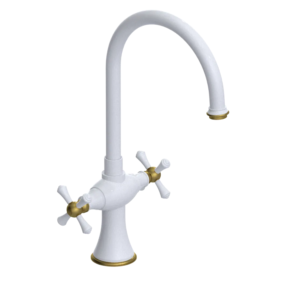 Rubinet Two Handle Single Hole Kitchen Set White