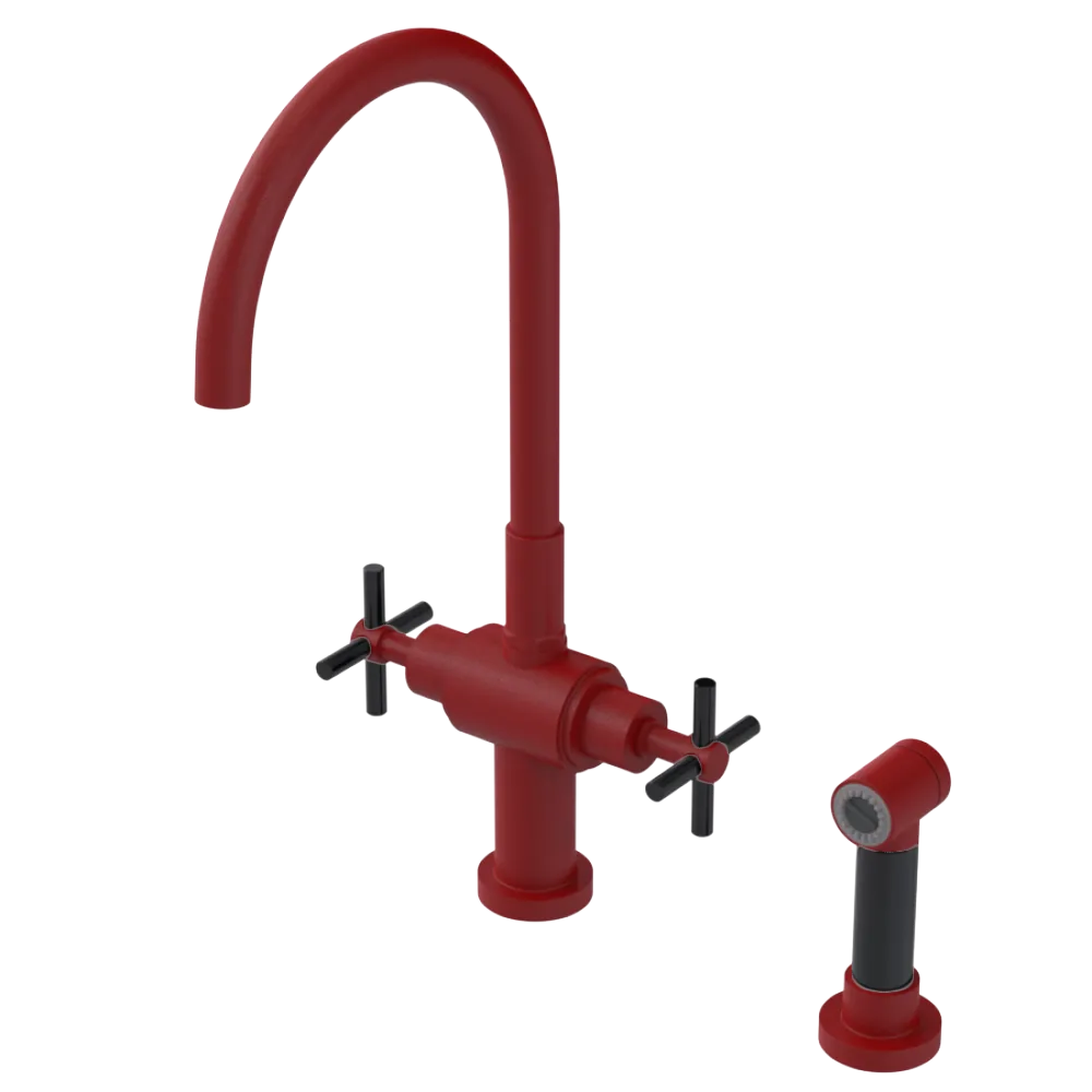 Rubinet Two Handle Single Hole Kitchen Set with LaSalle Spout with Hand Spray Maroon