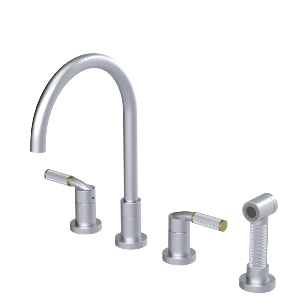 Rubinet Widespread Kitchen Set with Hand Spray Satin Chrome