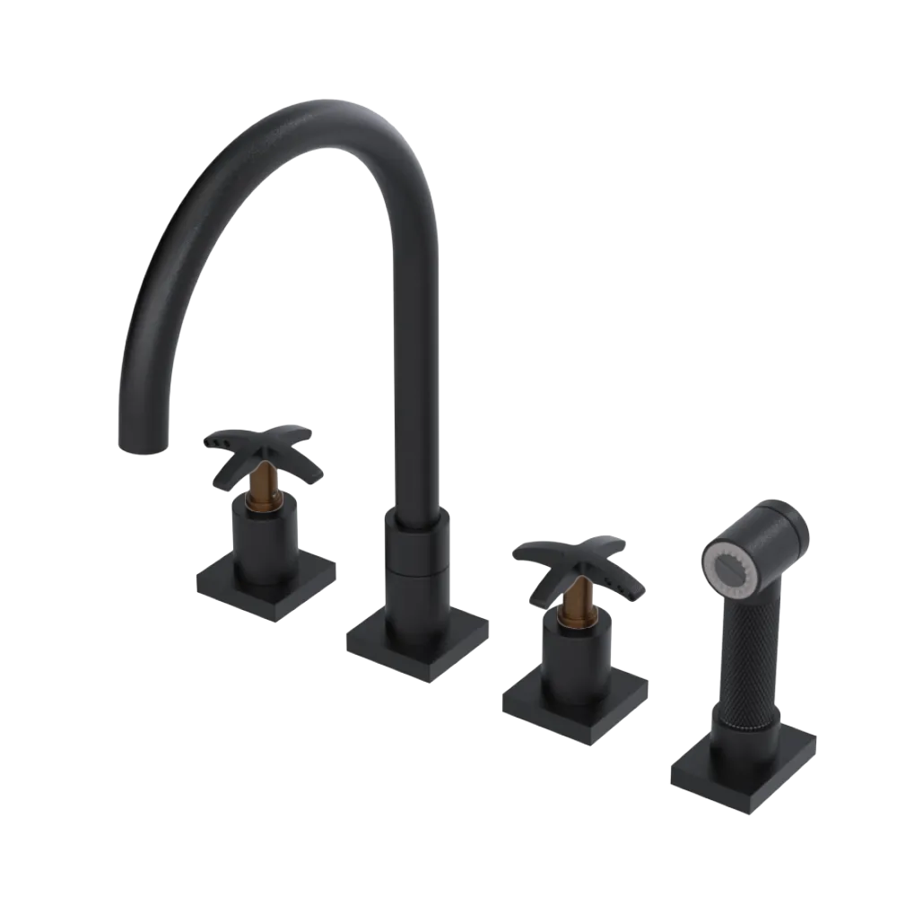 Rubinet Widespread Kitchen Set with Hand Spray Matt Black