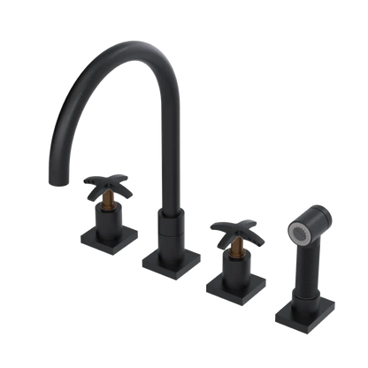 Rubinet Widespread Kitchen Set with Hand Spray Matt Black