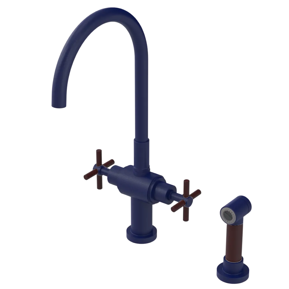 Rubinet Two Handle Single Hole Kitchen Set with LaSalle Spout with Hand Spray Midnight Blue