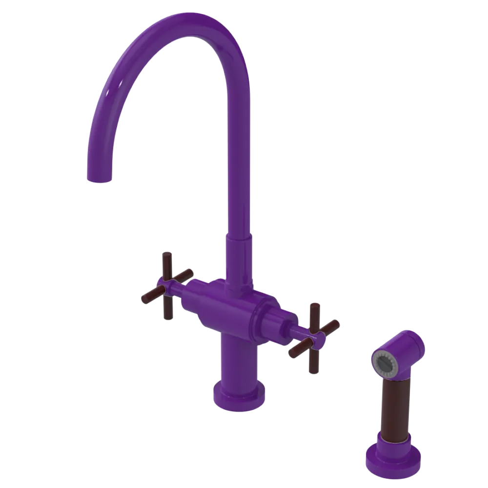 Rubinet Two Handle Single Hole Kitchen Set with LaSalle Spout with Hand Spray Purple Haze