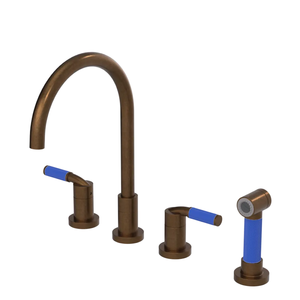 Rubinet Widespread Kitchen Set with Hand Spray Tuscan Brass