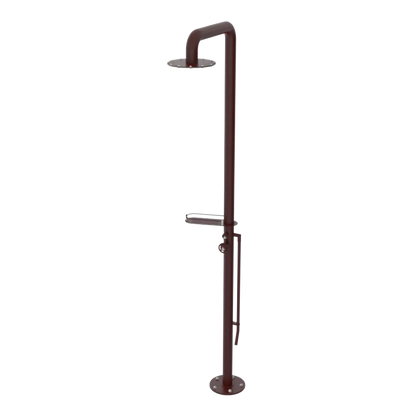 Rubinet Pressure Balance Outdoor Shower with Foot Rinse & 10" Shower Head (with shelf) - 304 Stainless Steel Bordeaux