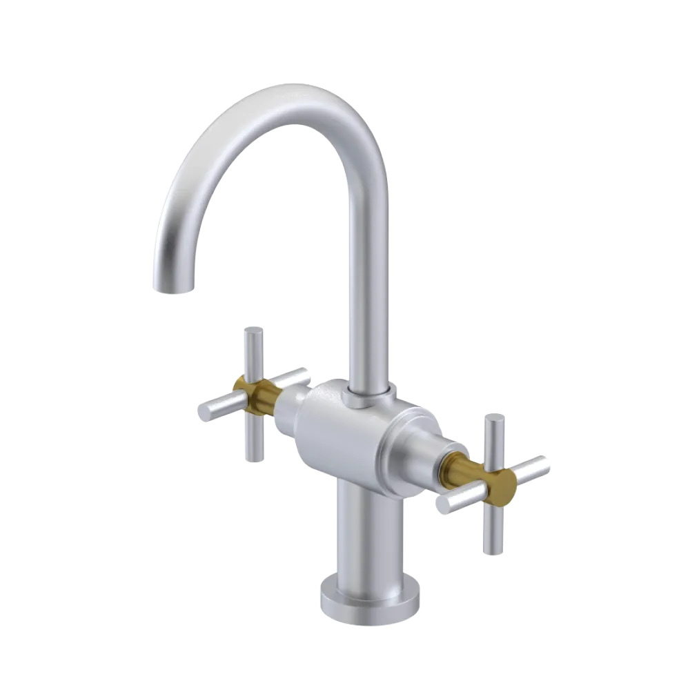 Rubinet Single Hole Dual Handle Lav. Set with LaSalle Spout (less drain) Satin Chrome