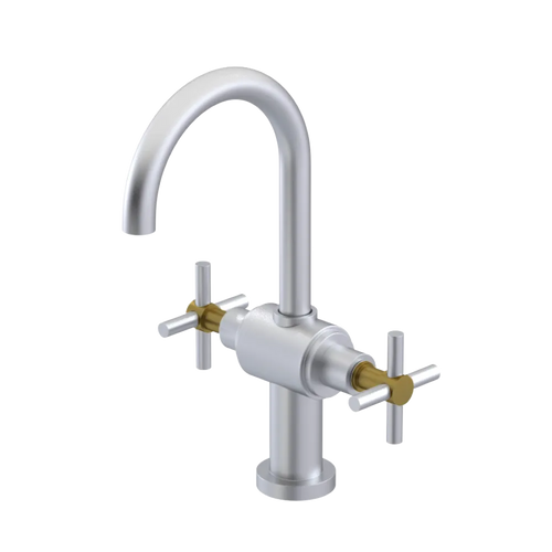 Rubinet Single Hole Dual Handle Lav. Set with LaSalle Spout (less drain) Satin Chrome