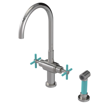 Rubinet Two Handle Single Hole Kitchen Set with LaSalle Spout with Hand Spray Polished Nickel