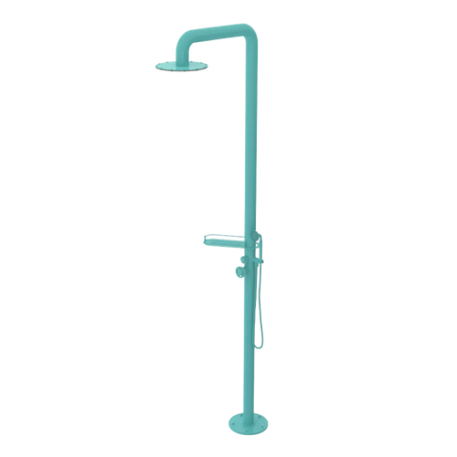 Rubinet Pressure Balance Outdoor Shower with Hand Held Shower & 10" Shower Head (with shelf) - 304 Stainless Steel Aqua