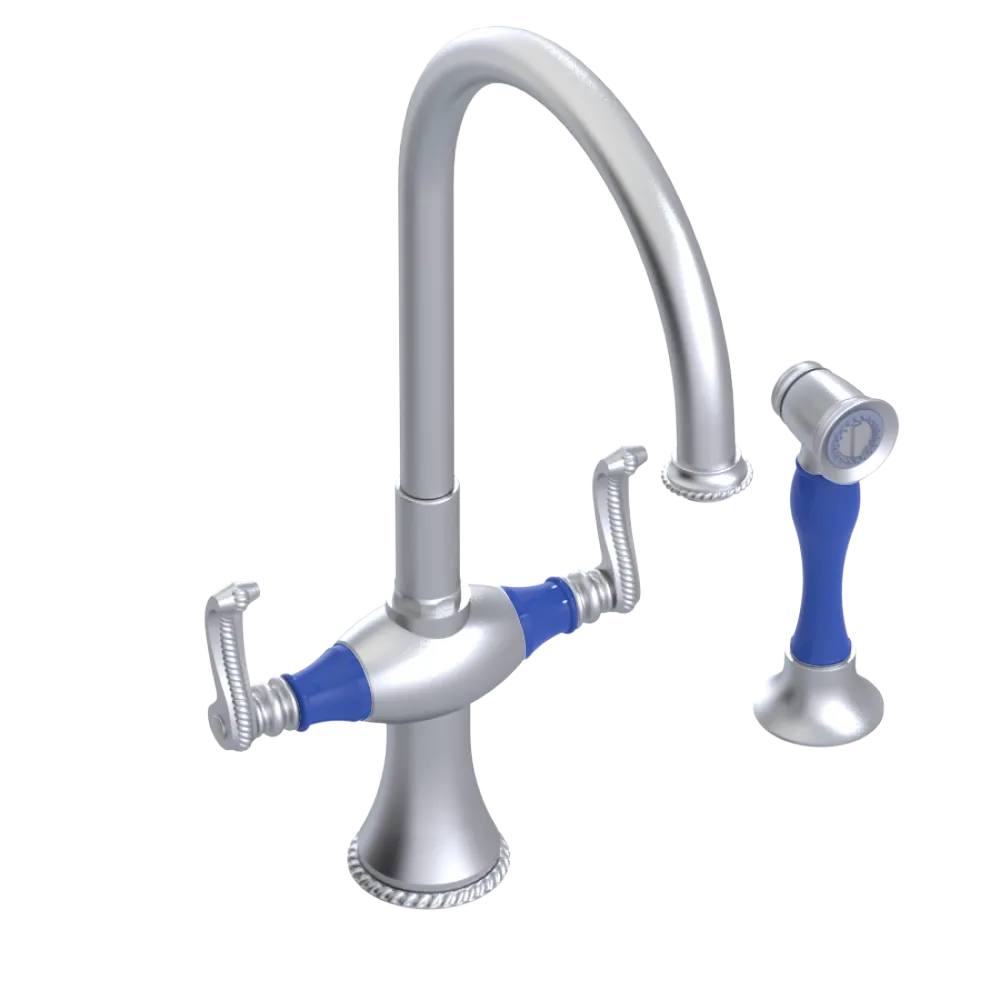 Rubinet Two Handle Single Hole Kitchen Set with Hand Spray Satin Chrome