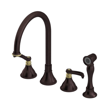 Rubinet Widespread Kitchen Set with Hand Spray Tuscan Brass