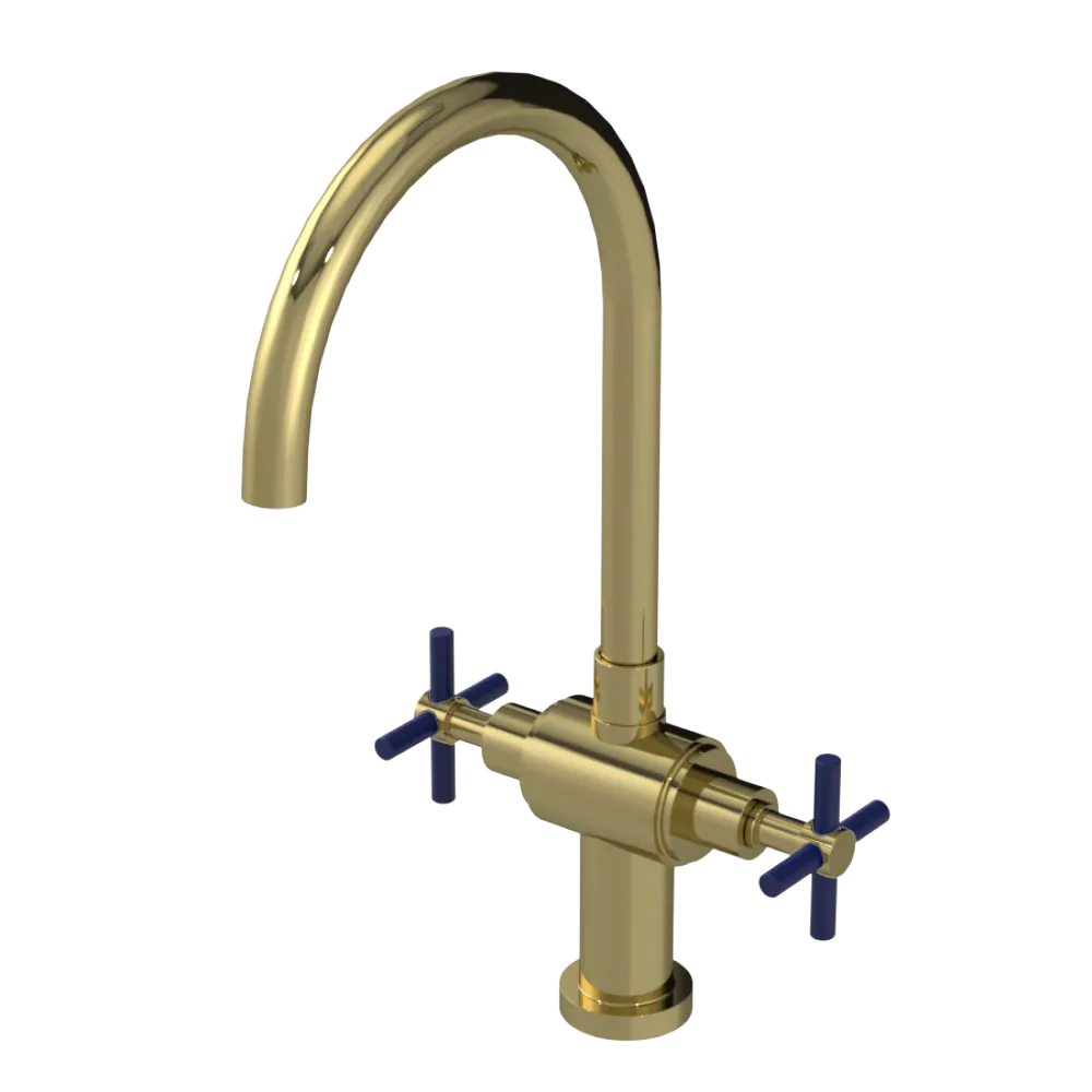 Rubinet Two Handle Single Hole Kitchen Set with LaSalle Spout Natural Brass