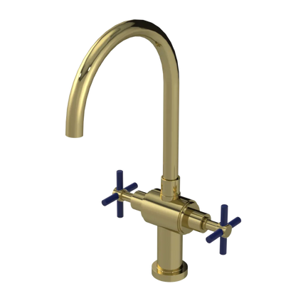 Rubinet Two Handle Single Hole Kitchen Set with LaSalle Spout Natural Brass