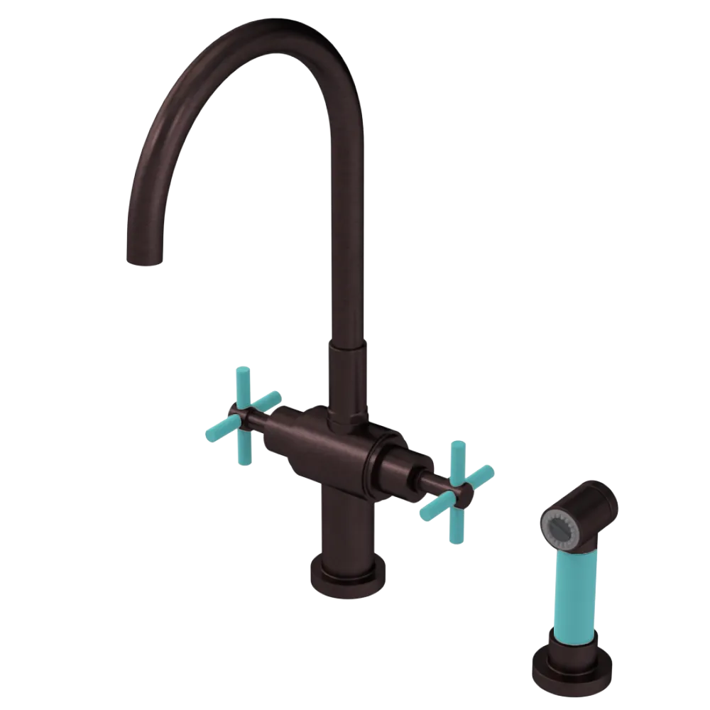 Rubinet Two Handle Single Hole Kitchen Set with LaSalle Spout with Hand Spray Oil Rubbed Bronze
