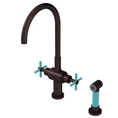 Rubinet Two Handle Single Hole Kitchen Set with LaSalle Spout with Hand Spray Oil Rubbed Bronze
