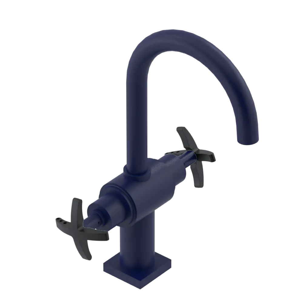 Rubinet Single Hole Dual Handle Lav. Set. (less drain) Midnight Blue