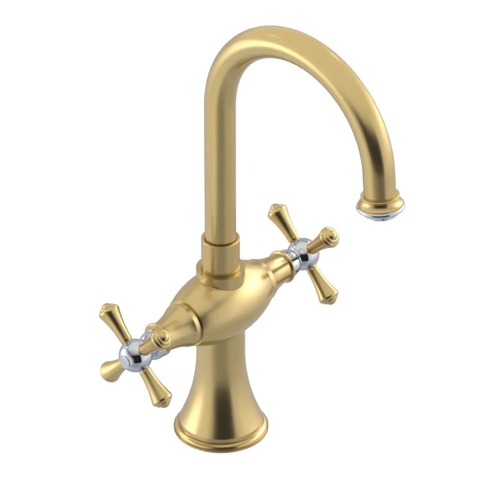 Rubinet Single Hole Dual Handle Lav. Set. (less drain) Satin Brass
