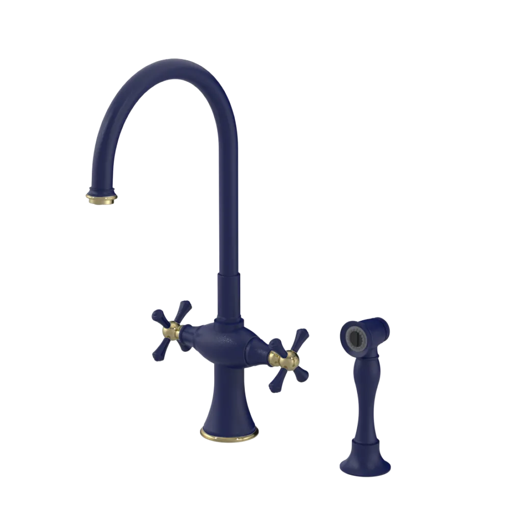 Rubinet Two Handle Single Hole Kitchen Set with Hand Spray Midnight Blue