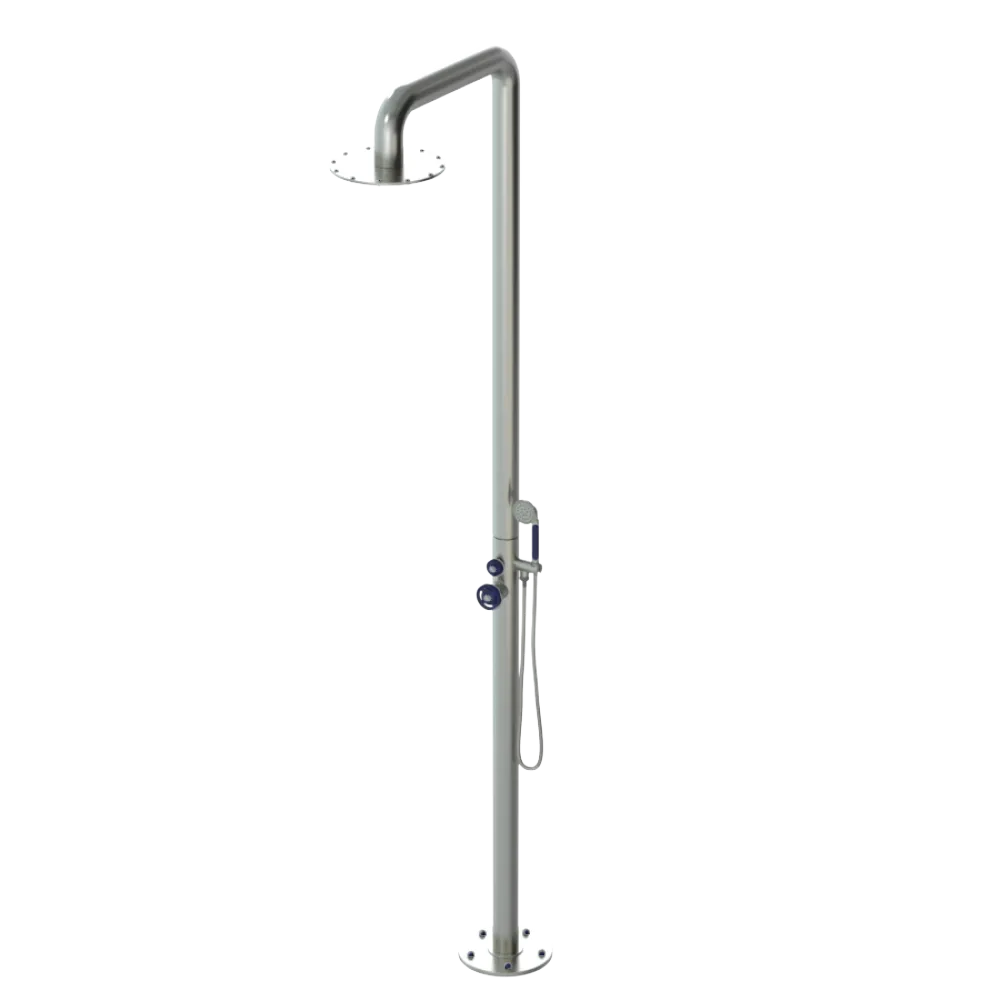 Rubinet Pressure Balance Outdoor Shower with Hand Held Shower & 10" Shower Head - 304 Stainless Steel Satin Nickel