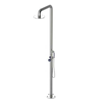 Rubinet Pressure Balance Outdoor Shower with Hand Held Shower & 10" Shower Head - 304 Stainless Steel Satin Nickel