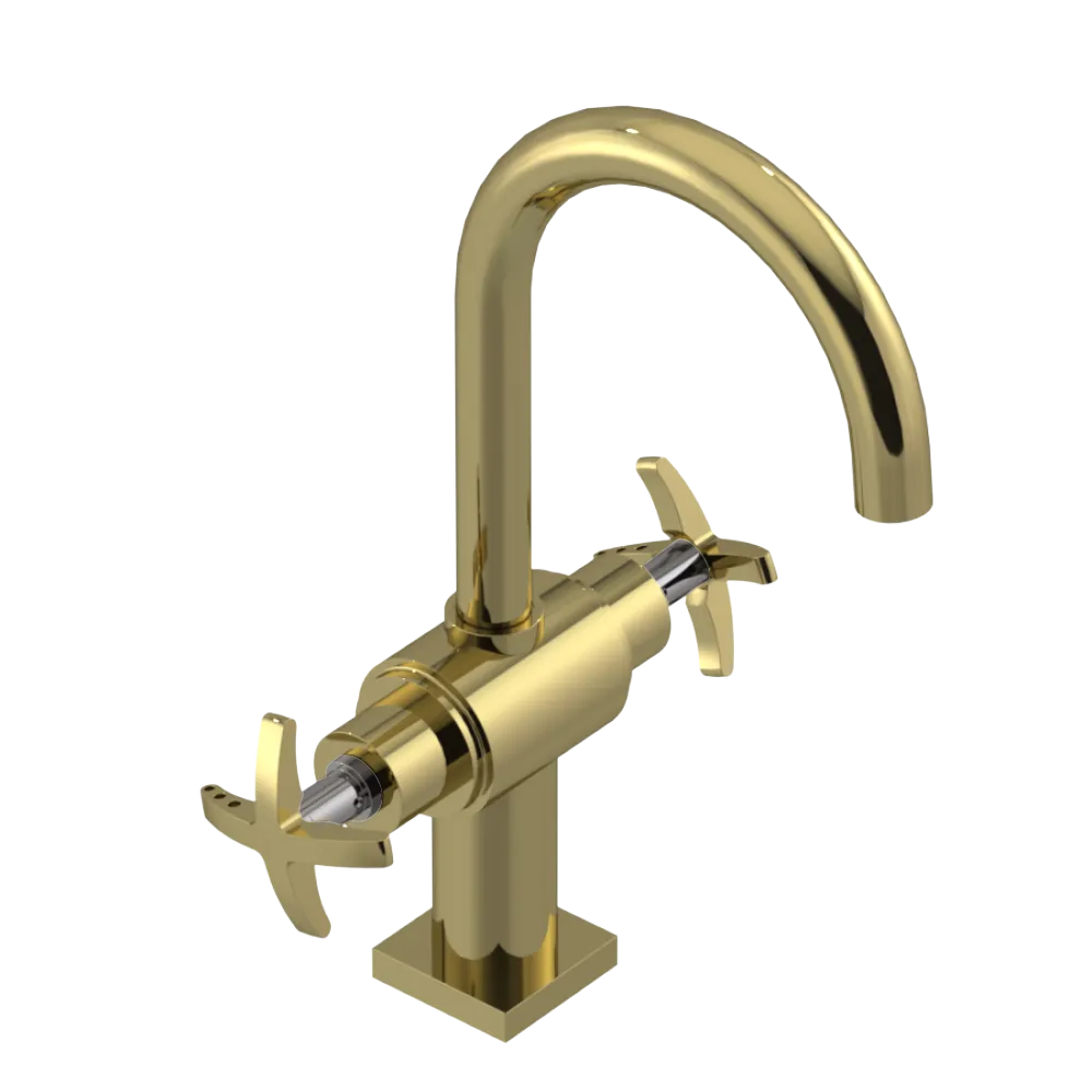 Rubinet Single Hole Dual Handle Lav. Set. (less drain) Bright Brass
